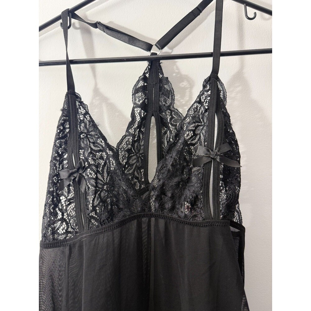 Avidlove Black Sheer Nightie Babygoll Nightgown Women's Large Lingerie Bows Lace